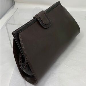 Vintage Koret Hard Framed Brown Leather Clutch Bag